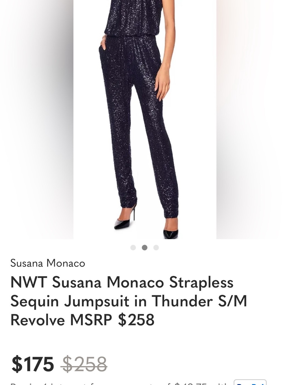Susana Monaco Strapless jumpsuit Thunder Navy Blue Sequin pockets S/M Revolve - Picture 14 of 15